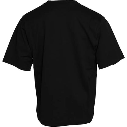 Camiseta de cuello redondo de algodón con parche de logotipo negro