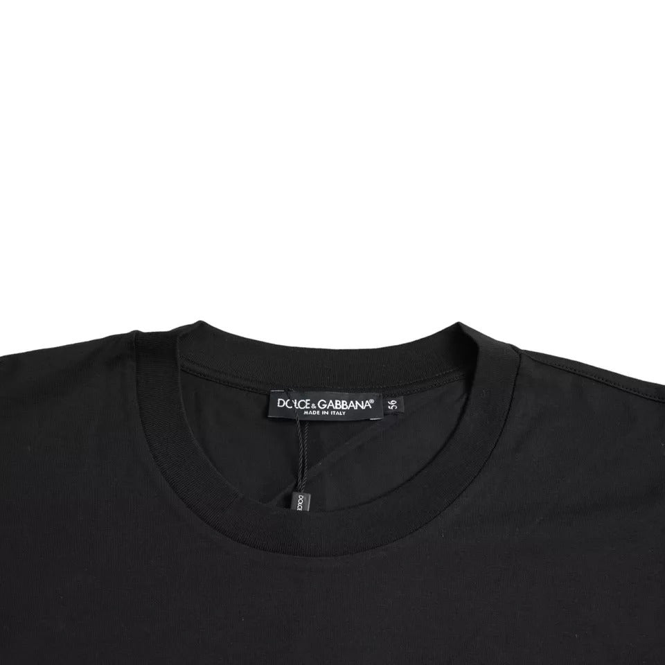 Camiseta de cuello redondo de algodón con parche de logotipo negro