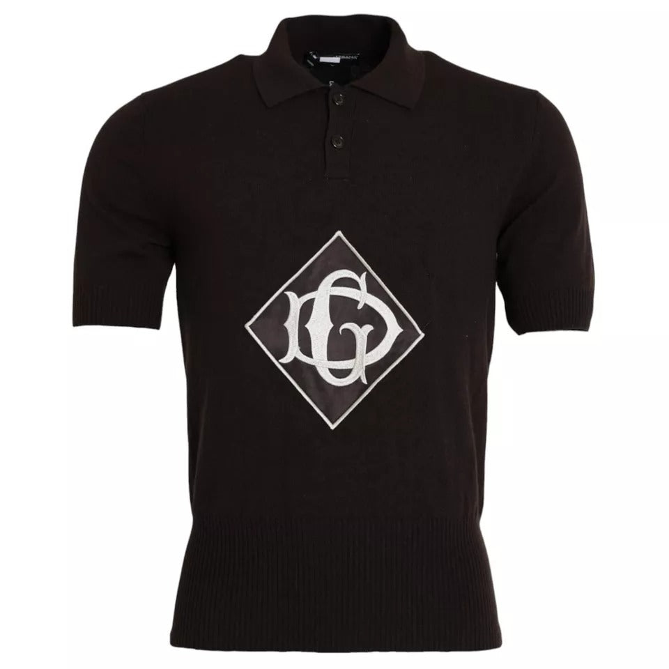 Camiseta de manga corta con cuello y logotipo marrón para hombre