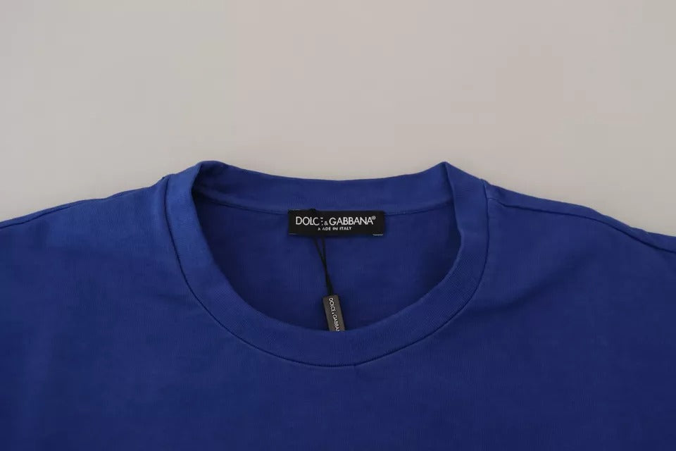 Camiseta de algodón con cuello redondo y estampado de logotipo azul