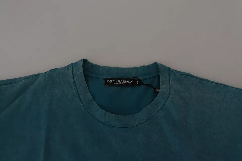 Camiseta de algodón con cuello redondo y estampado de logotipo azul