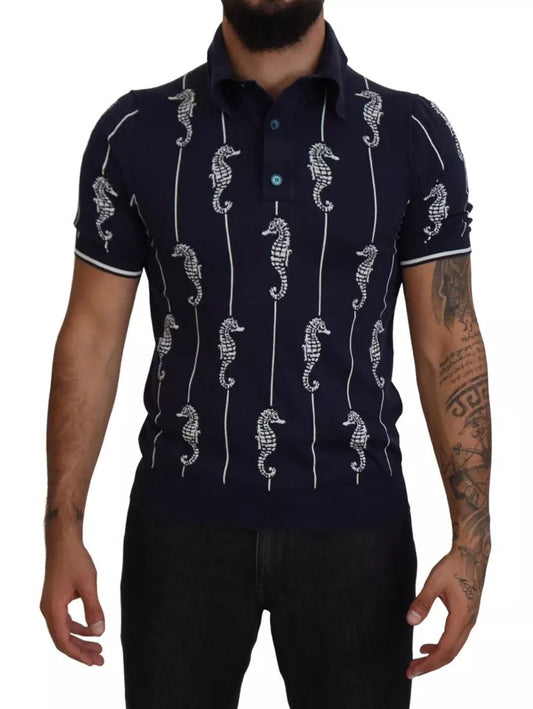 Camiseta polo con cuello de caballito de mar azul oscuro