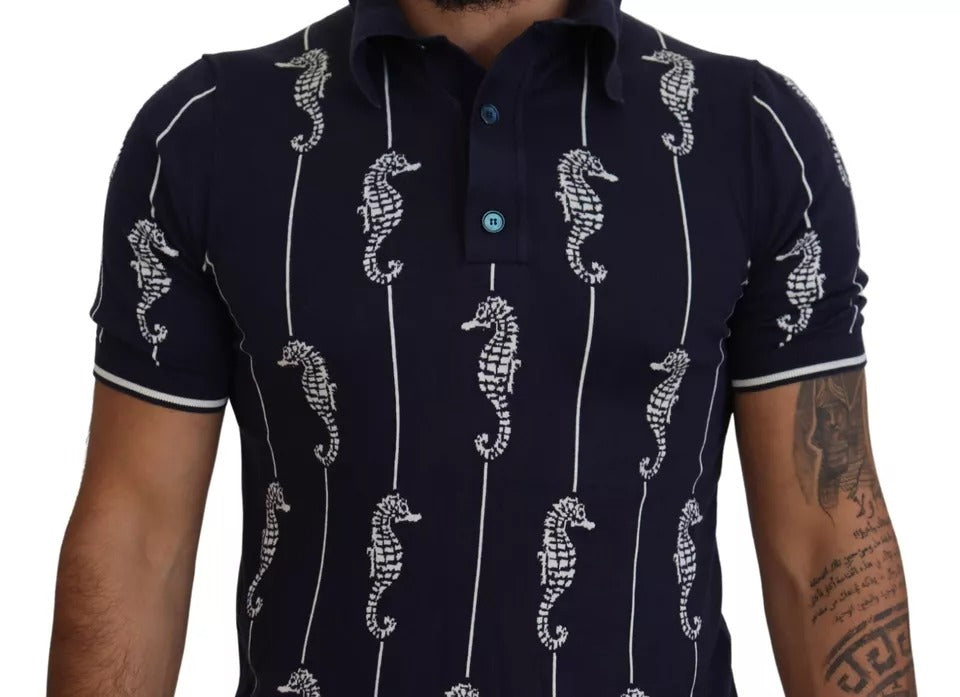 Camiseta polo con cuello de caballito de mar azul oscuro