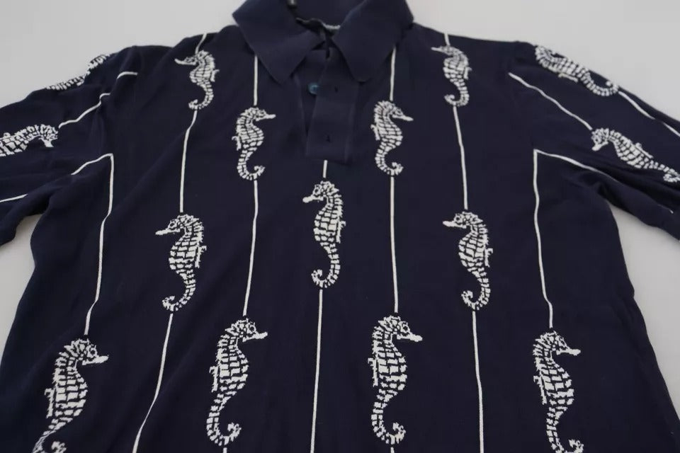 Camiseta polo con cuello de caballito de mar azul oscuro