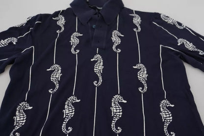 Camiseta polo con cuello de caballito de mar azul oscuro