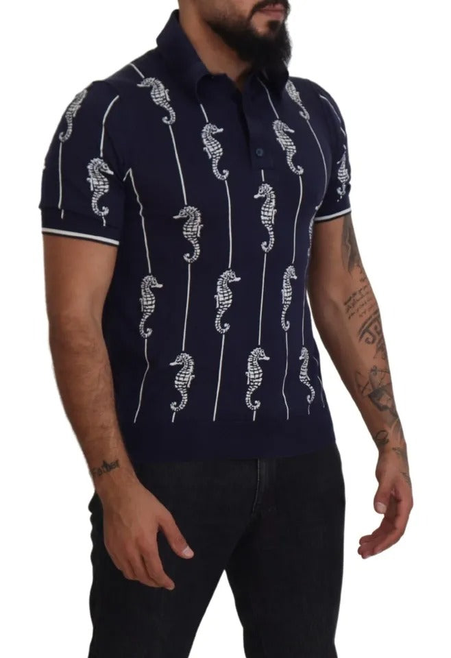 Camiseta polo con cuello de caballito de mar azul oscuro