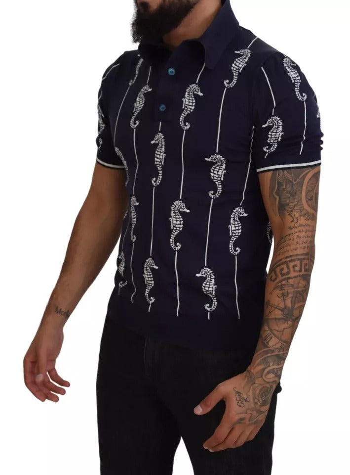 Camiseta polo con cuello de caballito de mar azul oscuro