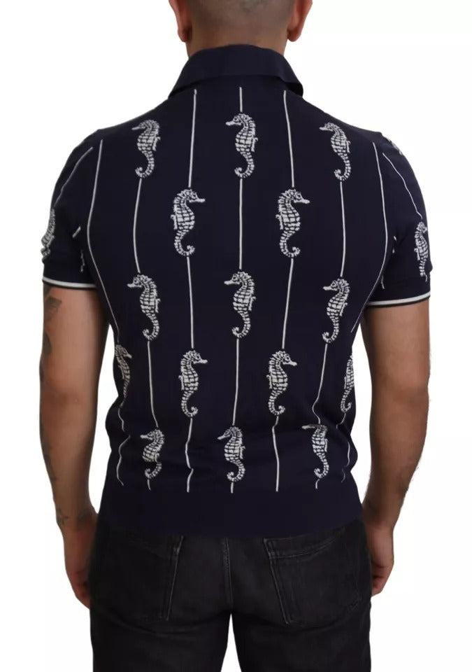 Camiseta polo con cuello de caballito de mar azul oscuro