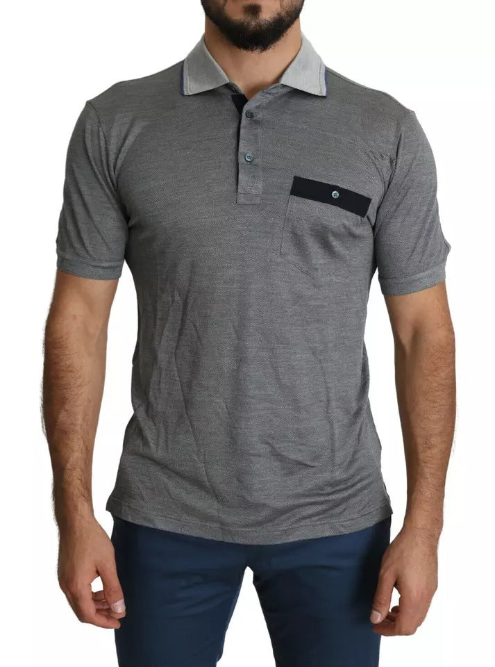 Camiseta tipo polo de seda con cuello gris