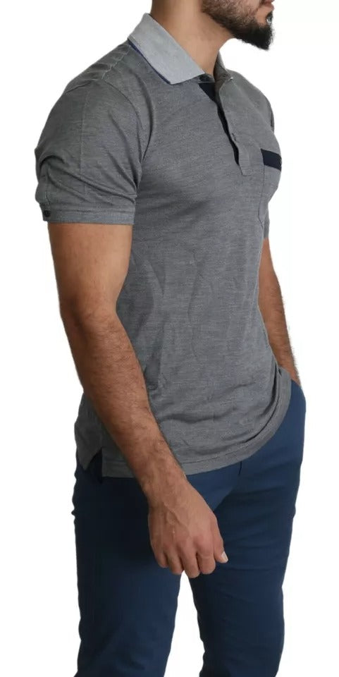 Camiseta tipo polo de seda con cuello gris