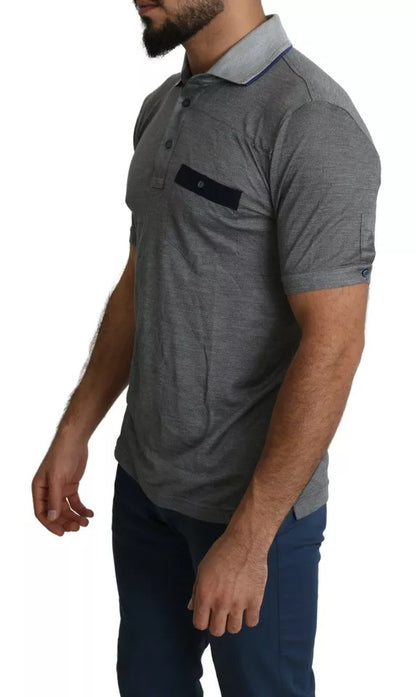 Camiseta tipo polo de seda con cuello gris