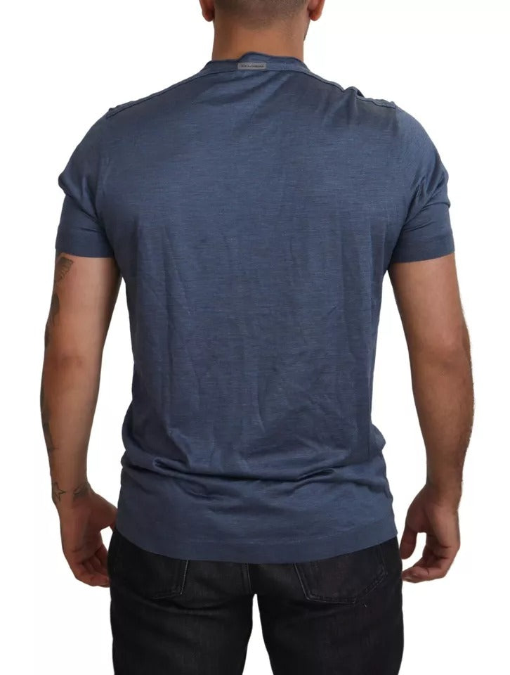 Camiseta de manga corta de seda azul claro para hombre