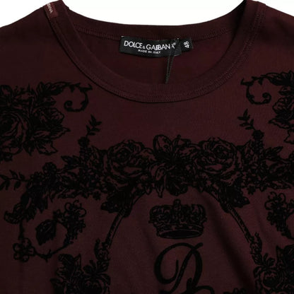 Camiseta de cuello redondo con estampado floral de DG Crown en color granate para hombre