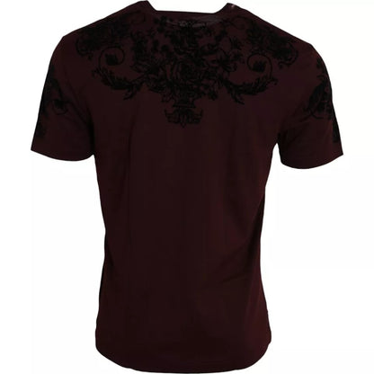 Camiseta de cuello redondo con estampado floral de DG Crown en color granate para hombre