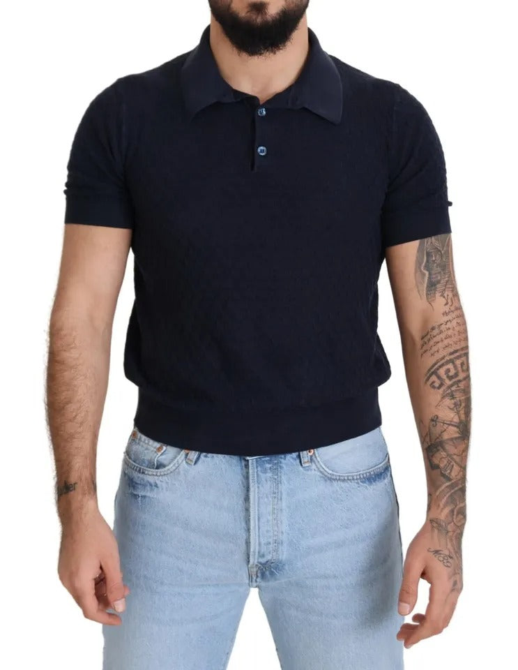 Camiseta informal tipo polo de seda con cuello azul oscuro