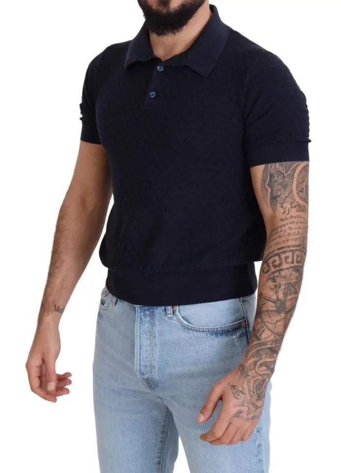 Camiseta informal tipo polo de seda con cuello azul oscuro