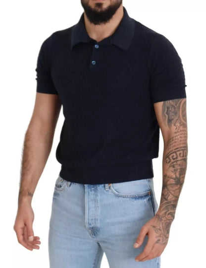 Camiseta informal tipo polo de seda con cuello azul oscuro