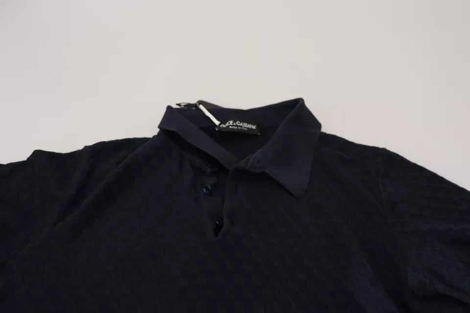 Camiseta informal tipo polo de seda con cuello azul oscuro