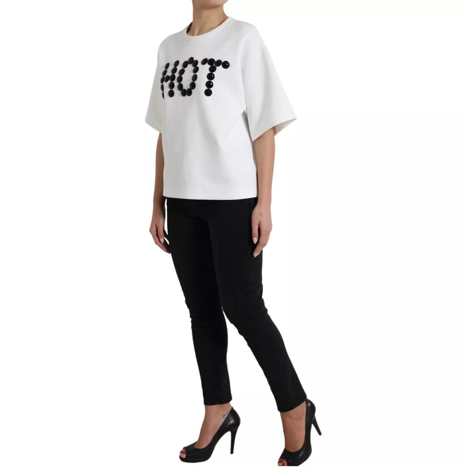 Camiseta blanca de algodón negra con cristales HOT