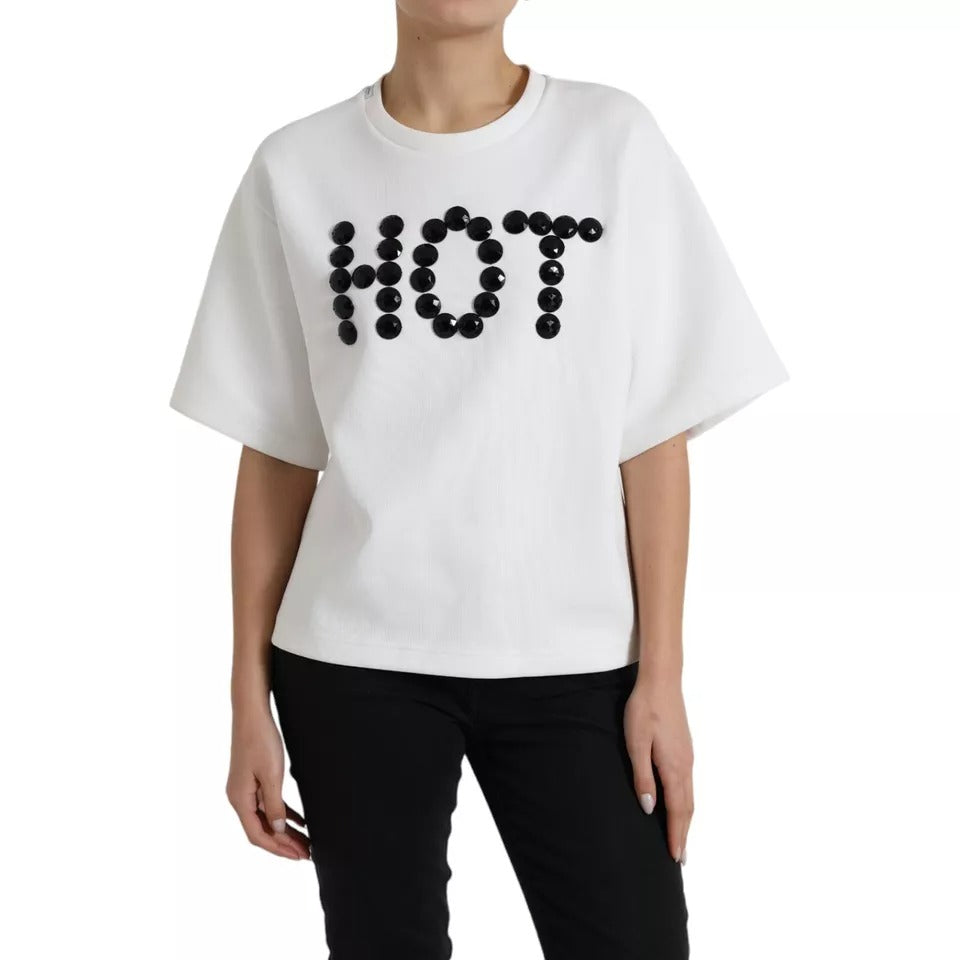 Camiseta blanca de algodón negra con cristales HOT