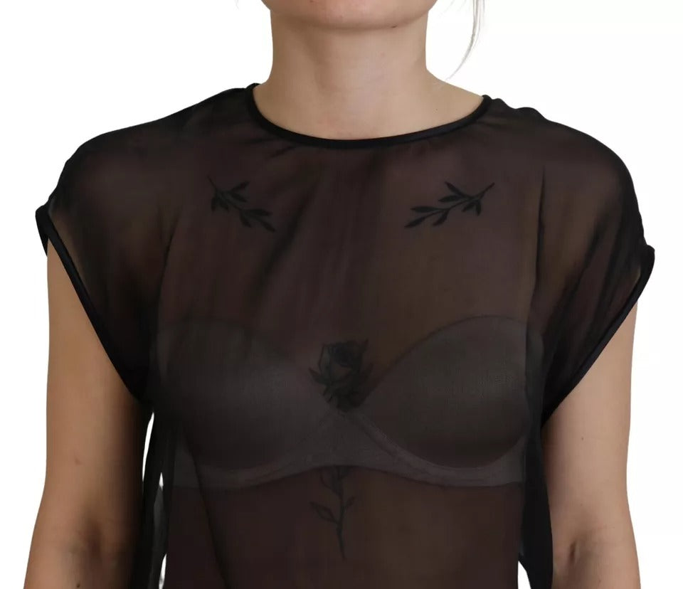 Blusa transparente de malla negra tipo pulóver