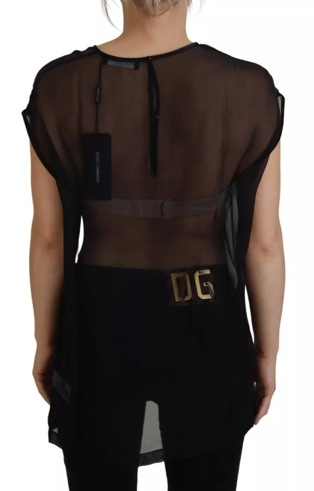 Blusa transparente de malla negra tipo pulóver