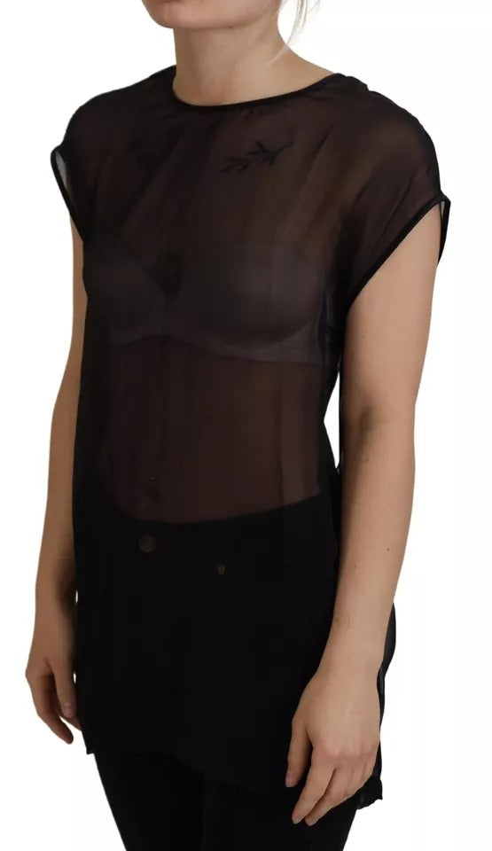 Blusa transparente de malla negra tipo pulóver