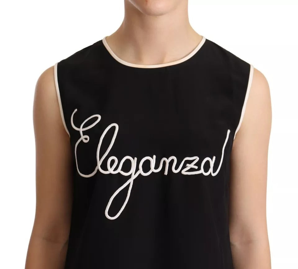 Black Silk Eleganza Print Sleeveless Tank Top