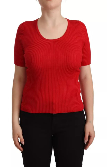 Blusa de manga corta con camiseta de seda roja