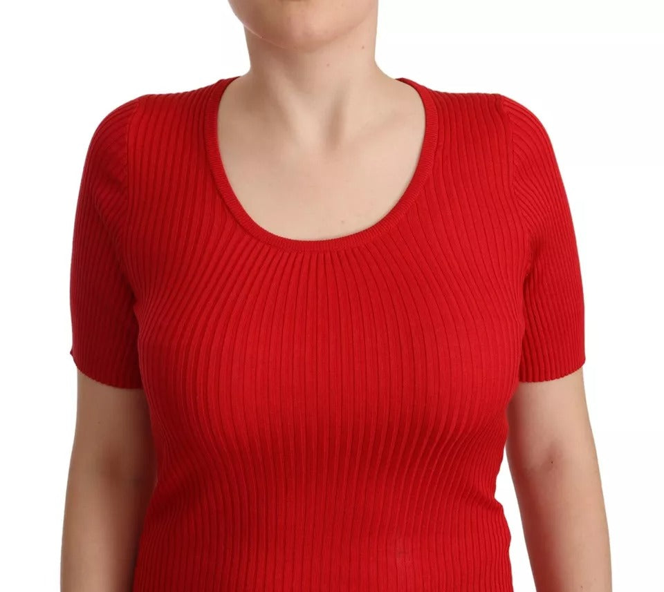 Blusa de manga corta con camiseta de seda roja