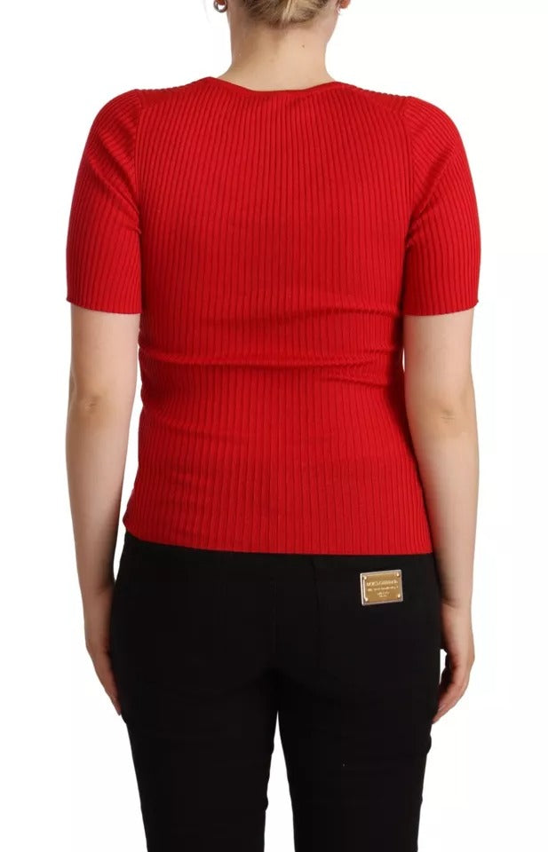 Blusa de manga corta con camiseta de seda roja