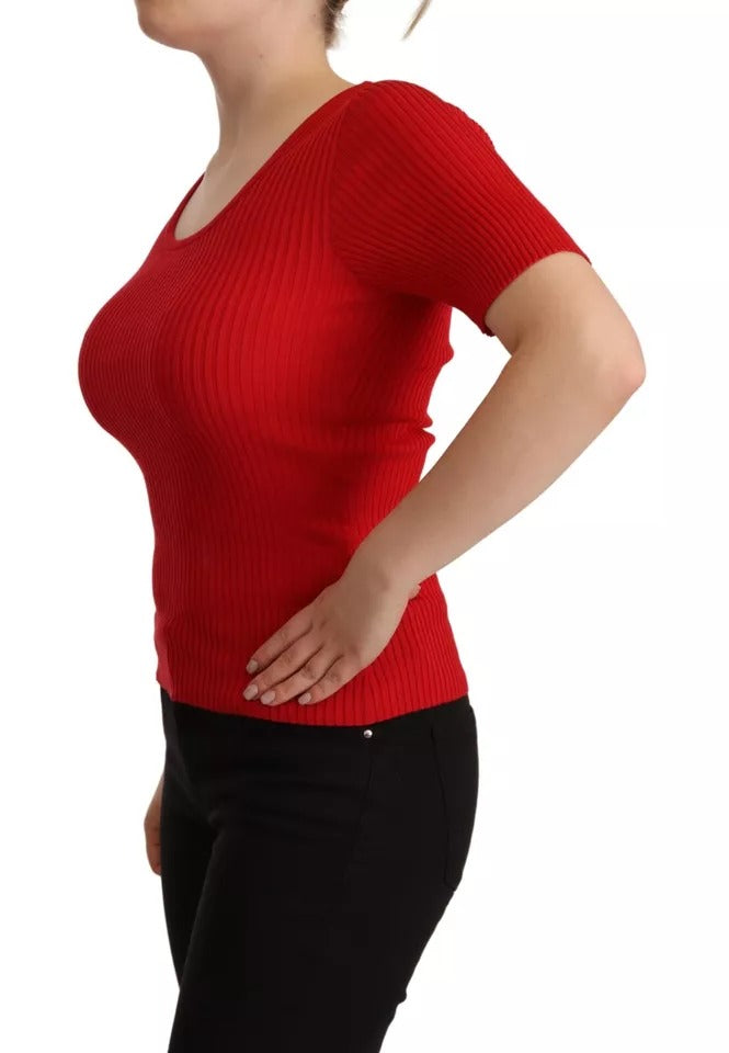 Blusa de manga corta con camiseta de seda roja