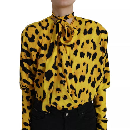 Yellow Leopard Print Long Sleeves Top Blouse