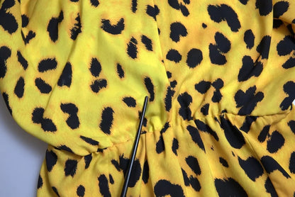 Yellow Leopard Print Long Sleeves Top Blouse