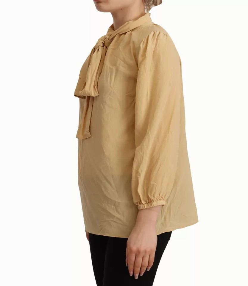 Mustard Ascot Collar Shirt Silk Blouse Top