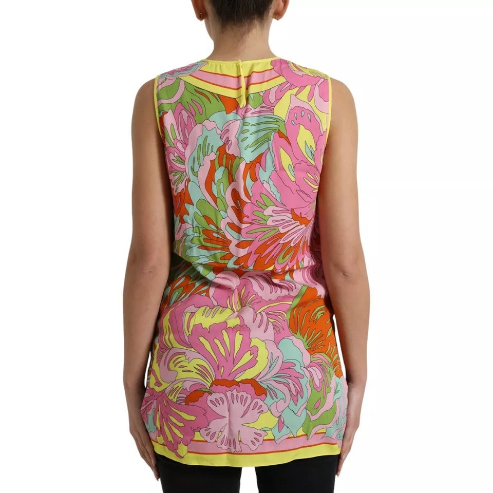 Multicolor Floral Silk Sleeveless Tank Top