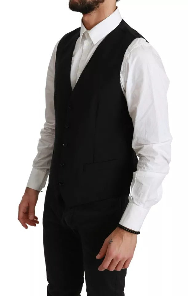 Black Stretch Waistcoat Formal Dress Wool Vest