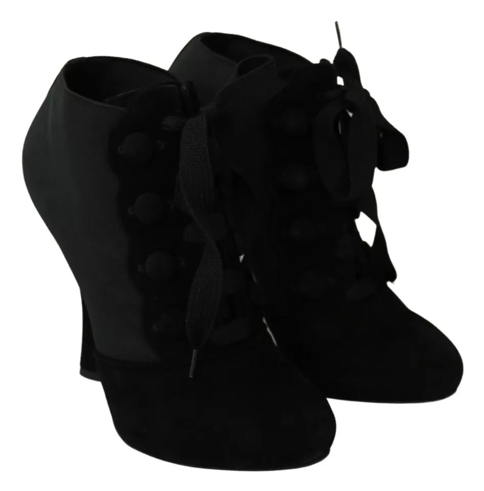 Black Suede Stretch Ankle Boots Booties Shoes