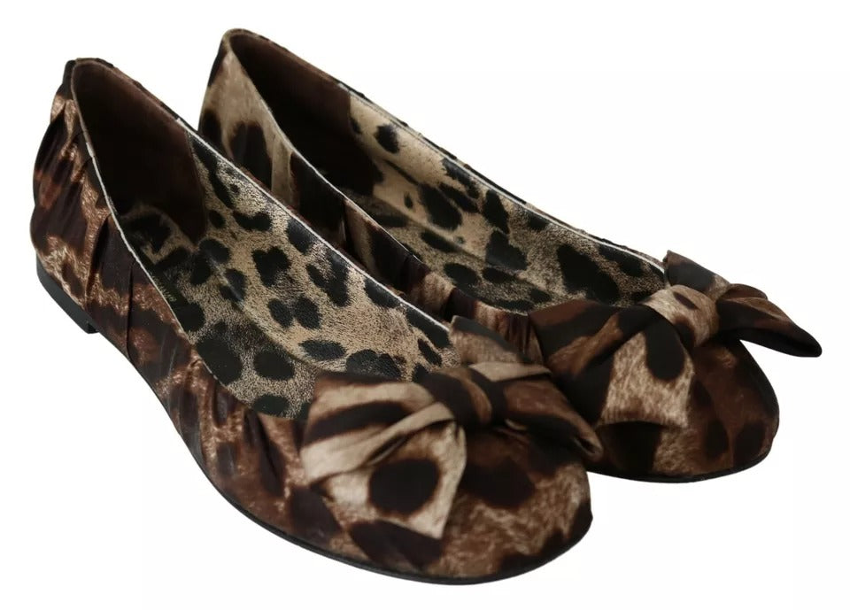 Brown Leopard Silk Ballerina Flats Shoes