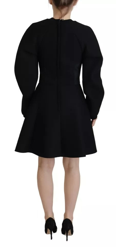 Black Long Sleeves A-line Mini Cotton Dress