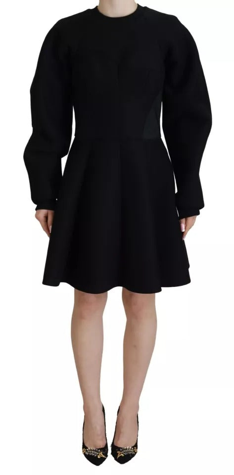 Black Long Sleeves A-line Mini Cotton Dress