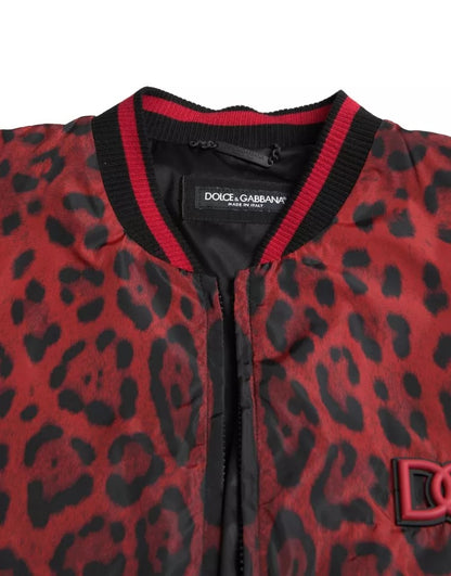 Chaqueta corta bomber con estampado de leopardo rojo