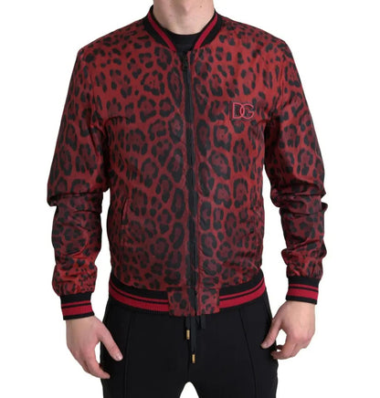 Chaqueta corta bomber con estampado de leopardo rojo