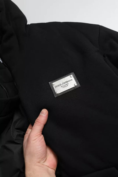 Chaqueta bomber de algodón negra con capucha y logotipo para hombre