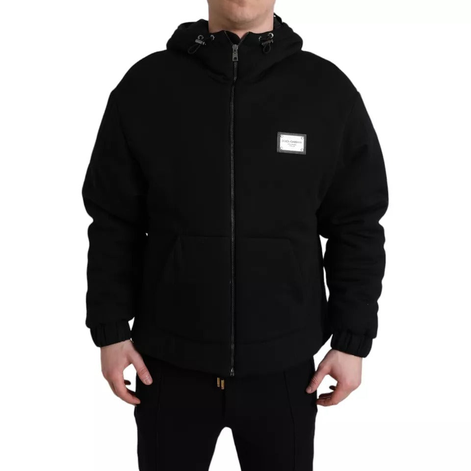 Chaqueta bomber de algodón negra con capucha y logotipo para hombre