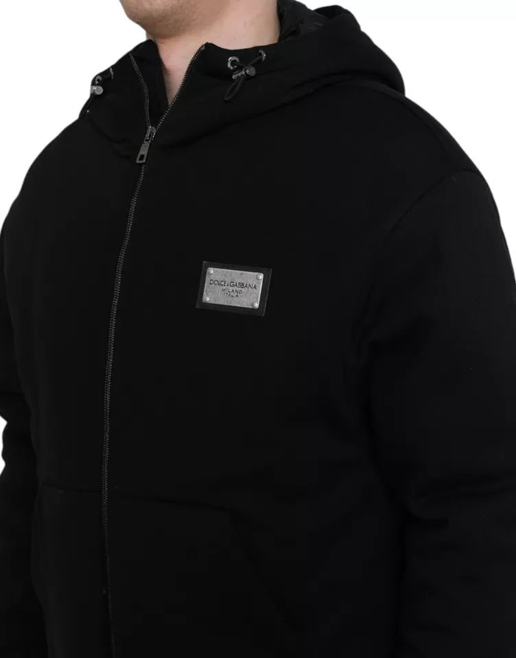 Chaqueta bomber de algodón negra con capucha y logotipo para hombre