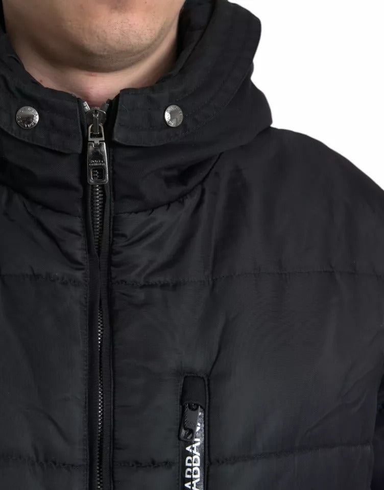 Chaqueta de invierno tipo parka con capucha de nailon negro