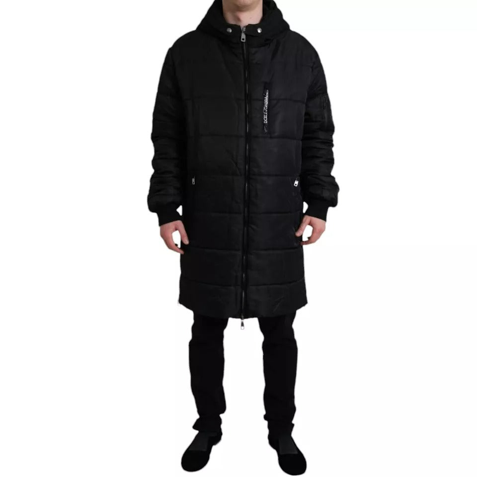 Chaqueta de invierno tipo parka con capucha de nailon negro