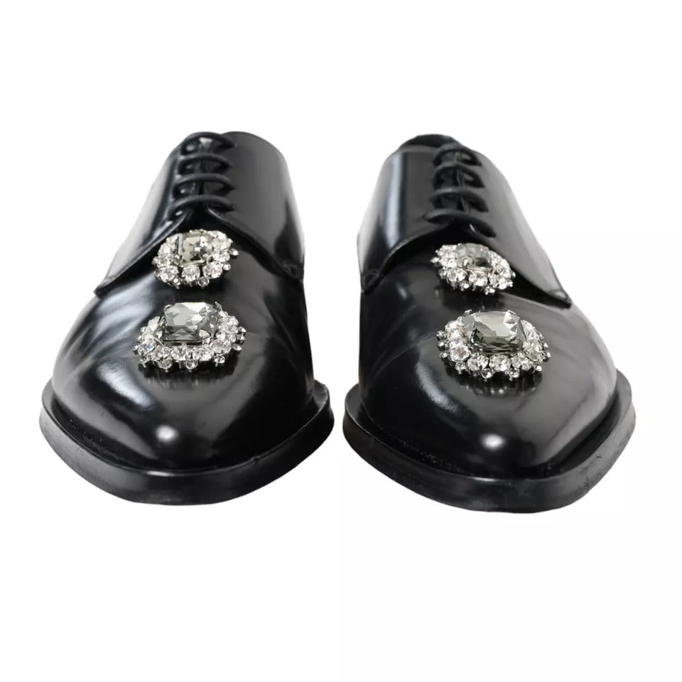 Black Leather Crystal Lace Up Formal Shoes