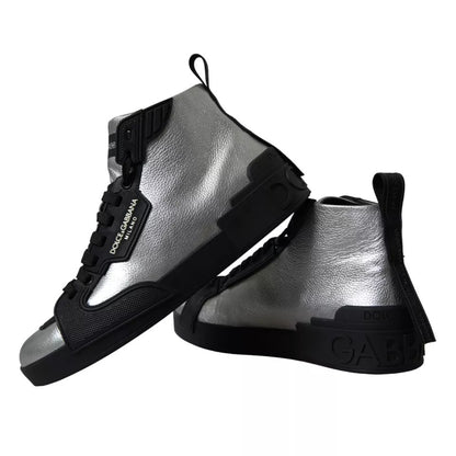 Black Silver Logo Mid Top Men Sneakers Shoes